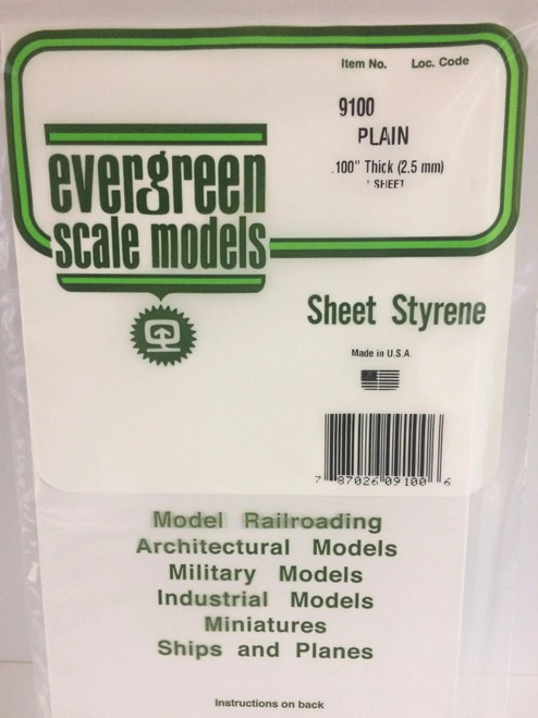 EVG9100 Evergreen Styrene 6" x 12" White .100 (1)  MMD Squadron