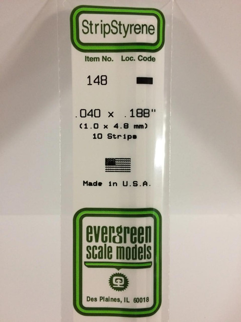 EVG148 Evergreen Styrene .040 X .188 Strips (10)  MMD Squadron