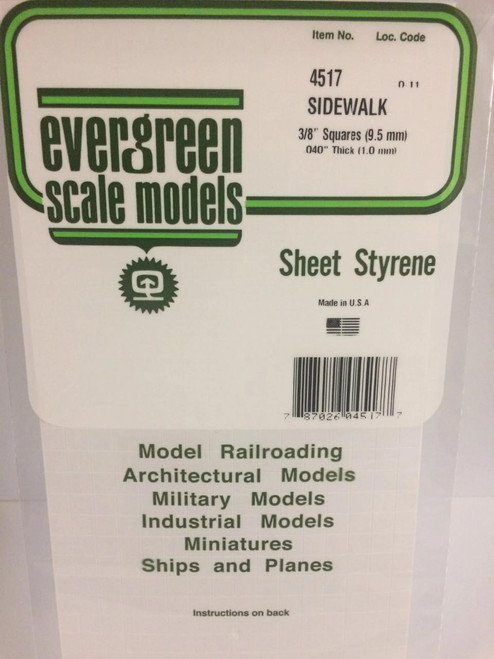 EVG4517 Evergreen Styrene 3/8 Sidewalk  MMD Squadron