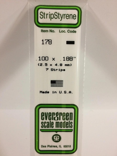 EVG178 Evergreen Styrene .100 X .188 Strips (7)  MMD Squadron