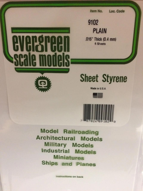 EVG9102 Evergreen Styrene 8" x 21" White .015 (6)  MMD Squadron