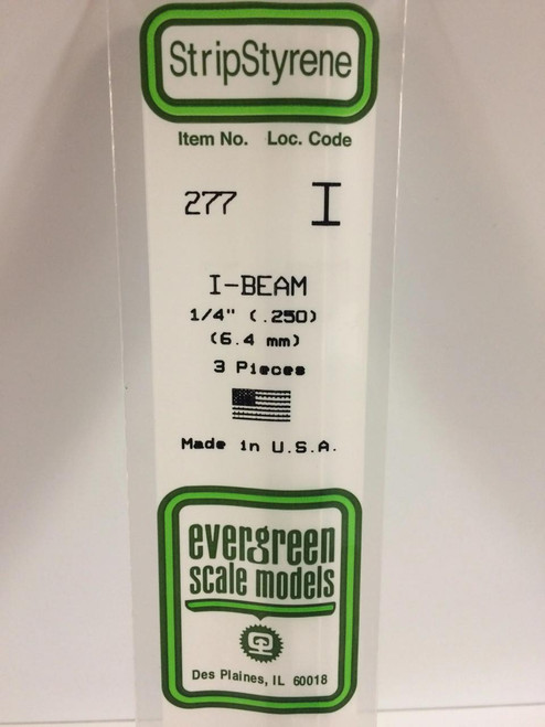 EVG277 Evergreen Styrene .250 I-Beam (3)  MMD Squadron