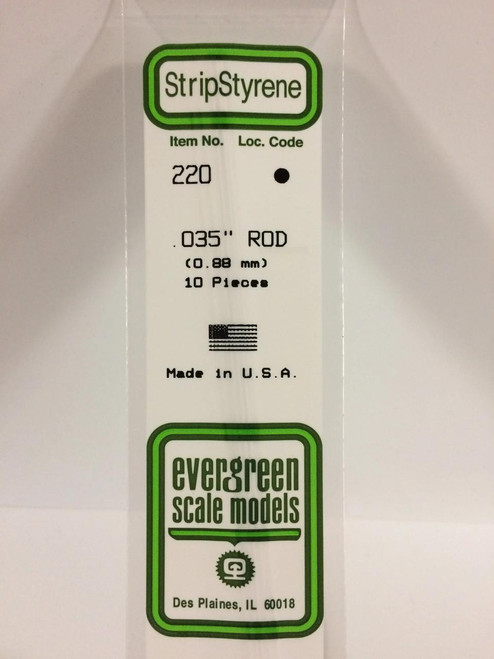 EVG220 Evergreen Styrene .035 Rod (10)  MMD Squadron