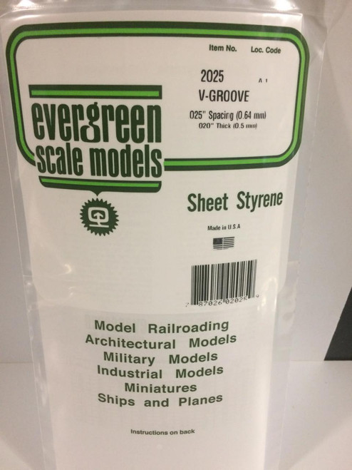 EVG2025 Evergreen Styrene V-Groove Siding, .025 SP  MMD Squadron