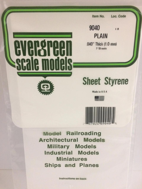 EVG9040 Evergreen Styrene 6" x 12" White .040 (2)  MMD Squadron
