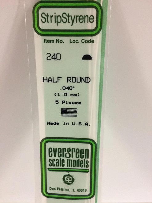 EVG240 Evergreen Styrene .040 Half Round (5)  MMD Squadron