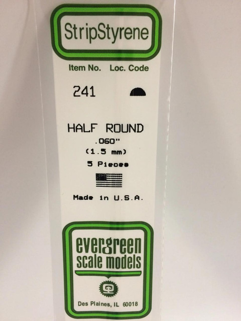 EVG241 Evergreen Styrene .060 Half Round (5)  MMD Squadron