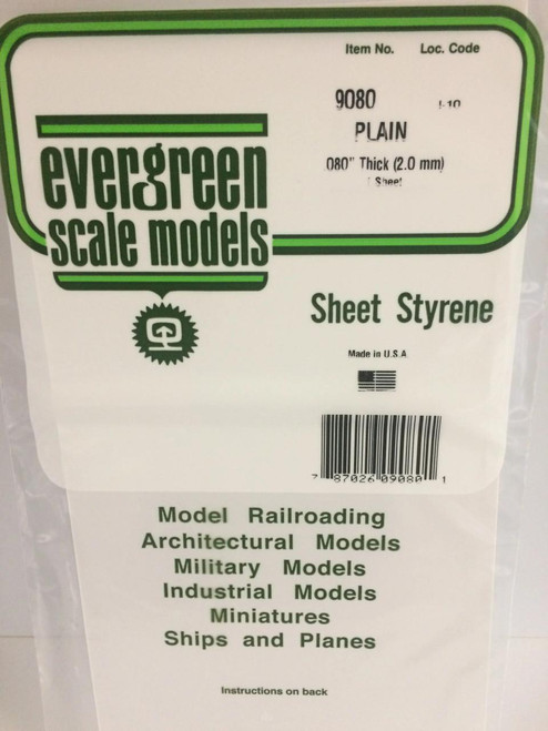 EVG9080 Evergreen Styrene 6" x 12" White .080 (1)  MMD Squadron