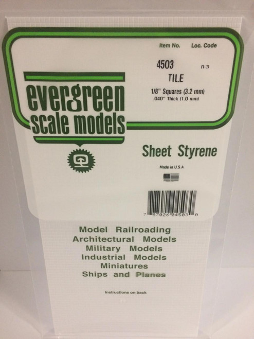 EVG4503 Evergreen Styrene 1/8 Square Tile  MMD Squadron