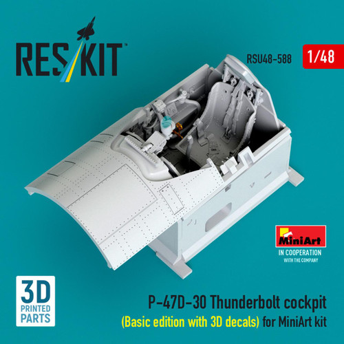 RES-RSU48-0588 1/48 Reskit P-47D-30 Thunderbolt cockpit (Basic edition with 3D decals) for MiniArt kit 3D printed model kit  MMD Squadron