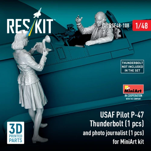 RES-RSF48-0108 1/48 Reskit USAF pilot P-47 Thunderbolt (1 pcs) and photo journalist (1 pcs) for MiniArt kit 3D printed model kit  MMD Squadron