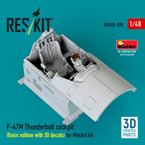 RES-RSU48-0590 1/48 Reskit P-47M Thunderbolt cockpit (Basic edition with 3D decals) for MiniArt kit 3D printed model kit  MMD Squadron