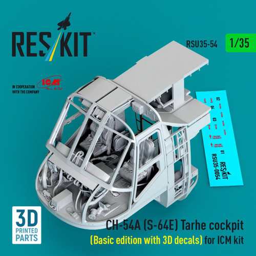 RES-RSU35-0054 1/35 Reskit CH-54A (S-64E) Tarhe cockpit (Basic edition with 3D decals) for ICM kit 3D printed model kit  MMD Squadron