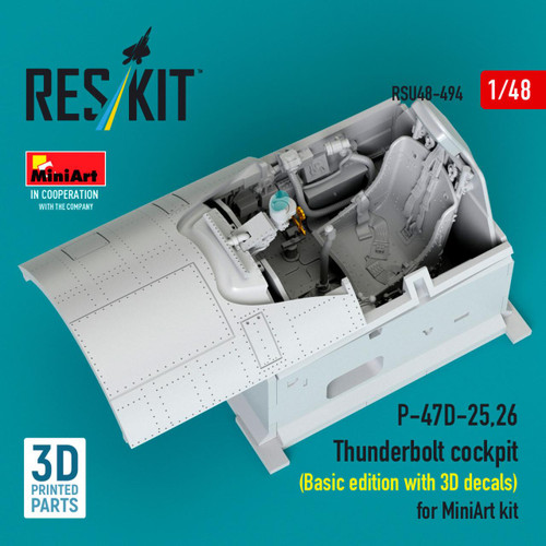 RES-RSU48-0494 1/48 Reskit P-47D-25,26 Thunderbolt cockpit (Basic edition with 3D decals) for MiniArt kit 3D printed model kit  MMD Squadron