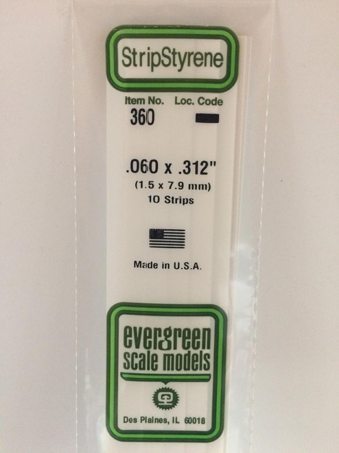 EVG360 Evergreen Styrene .060 x .312 x 60cm 10pc  MMD Squadron