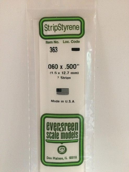 EVG363 Evergreen Styrene .060 x .500 x 60cm 7pc  MMD Squadron
