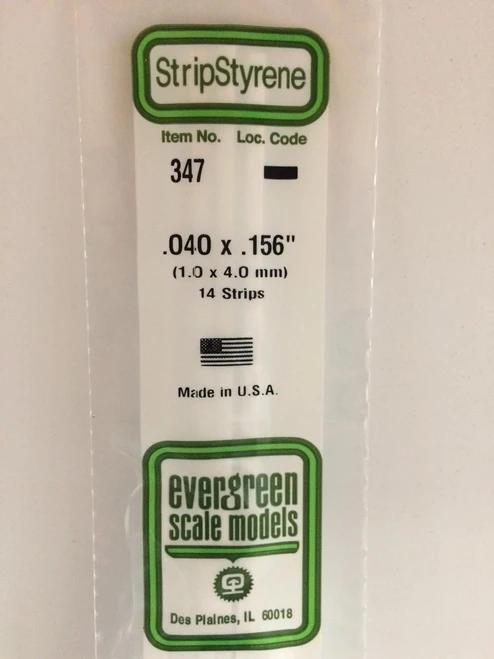 EVG347 Evergreen Styrene .040 x .156 x 60cm 14pc  MMD Squadron