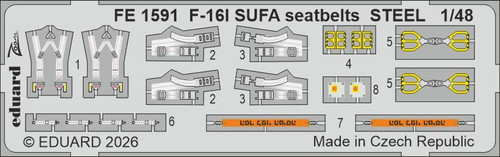EDUFE1591 1/48 Eduard F-16I SUFA seatbelts STEEL (Kinetic Gold edition kit) for KINETIC  MMD Squadron