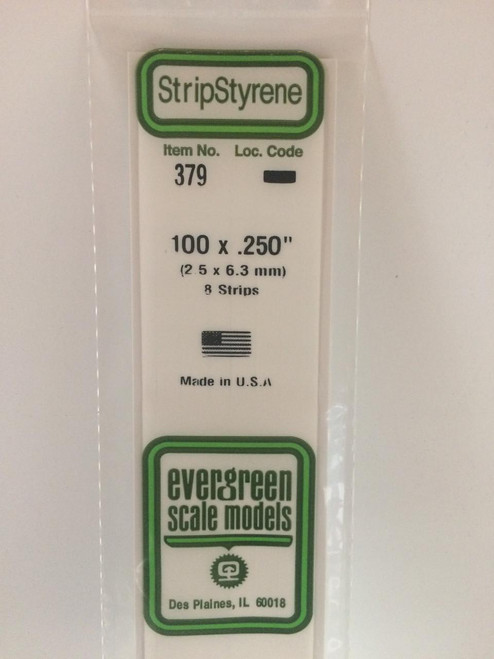 EVG379 Evergreen Styrene .100 x .250 x 60cm 8pc  MMD Squadron