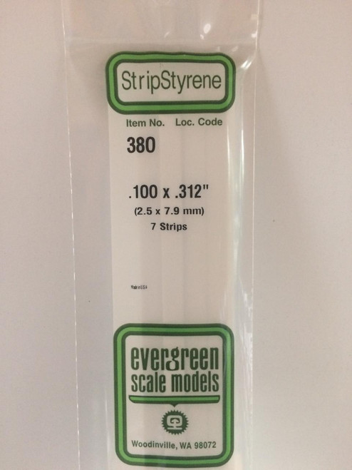 EVG380 Evergreen Styrene .100 x .312 x 60cm 7pc  MMD Squadron