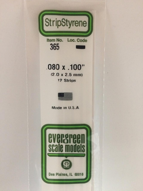 EVG365 Evergreen Styrene .080 x .100 x 60cm 12pc  MMD Squadron
