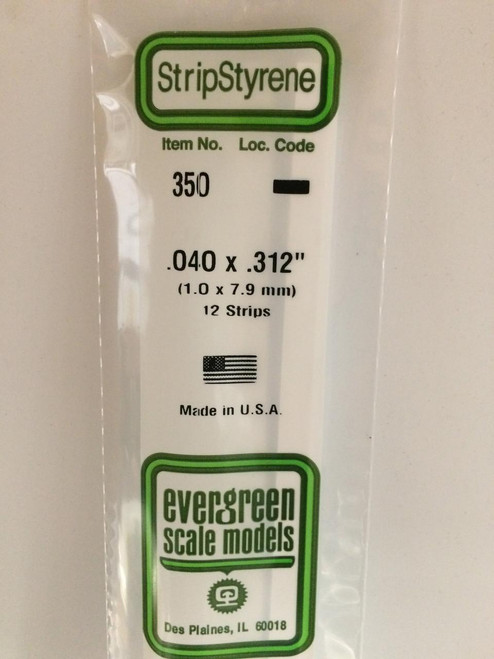 EVG350 Evergreen Styrene .040 x .312 x 60cm 12pc  MMD Squadron