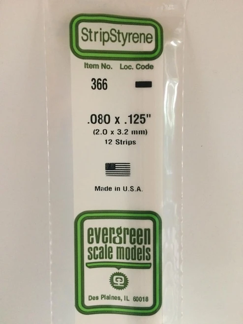 EVG366 Evergreen Styrene .080 x .125 x 60cm 12pc  MMD Squadron