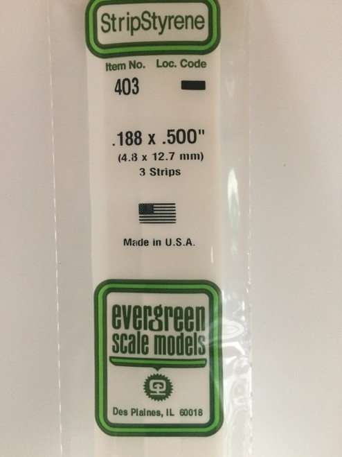 Evergreen Styrene .188 x .500 x 60cm 3pc