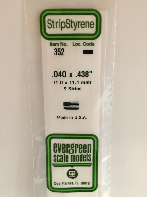 EVG352 Evergreen Styrene .040 x .438 x 60cm 9pc  MMD Squadron
