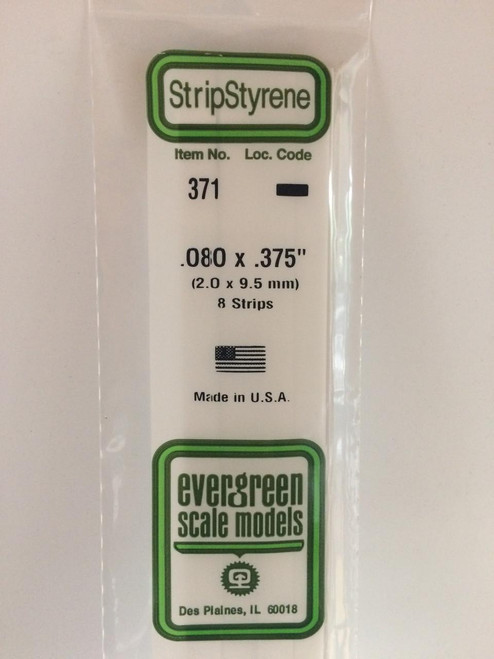 EVG371 Evergreen Styrene .080 x .375 x 60cm 8pc  MMD Squadron