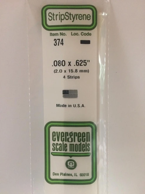 EVG374 Evergreen Styrene .080 x .625 x 60cm 4pc  MMD Squadron