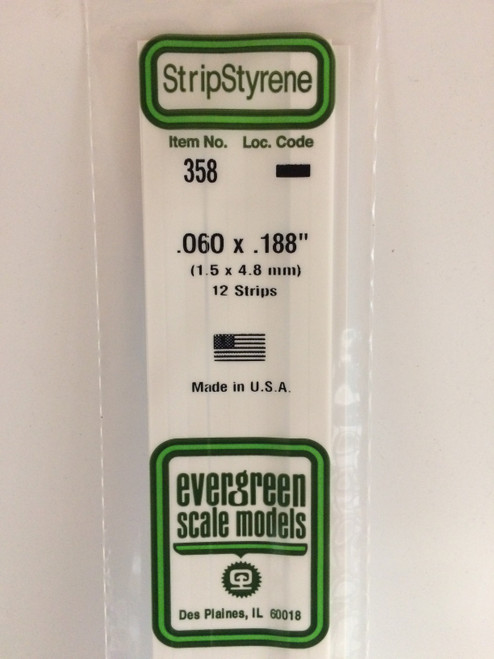 Evergreen Styrene .060 x .188 x 60cm 12pc