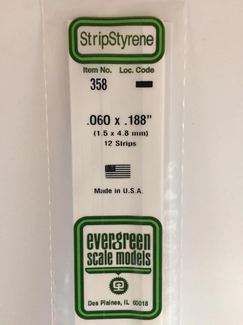 EVG358 Evergreen Styrene .060 x .188 x 60cm 12pc  MMD Squadron