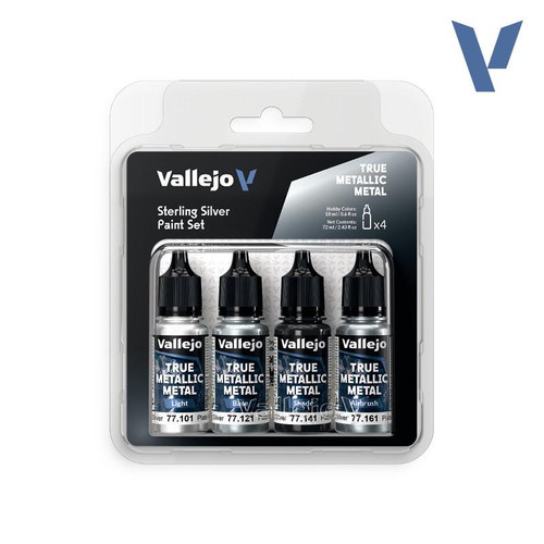 VJ77251 Vallejo True Metallic Sterling Silver Set (x4) 18ml Paint 77255 MMD Squadron