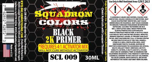SCL009 Squadron Colors 2K Gloss Black Primer 30mL Set  (Mix 4:1 w/Activator) (30mL+7.5mL) Lacquer Paint  MMD Squadron