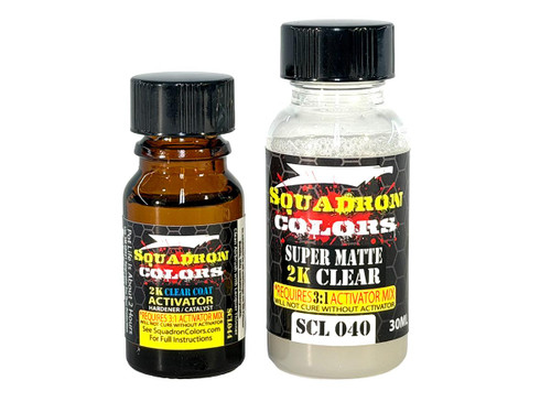 SCL040 Squadron Colors 2K Super Matte Clear 30mL Set (Mix 3:1 w/Activator) (30mL+10mL) Lacquer Paint  MMD Squadron