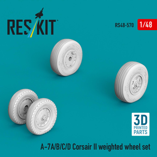  RES-RS48-0570   1/48 Reskit A-7A/B/C/D Corsair II weighted wheel set (3D Printed)   MMD Squadron