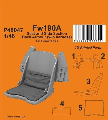  CMK-129-P48047   1/48 CMK Fw190A Seat and Side Section Back Armour (w/o harness) for Eduard kits   MMD Squadron
