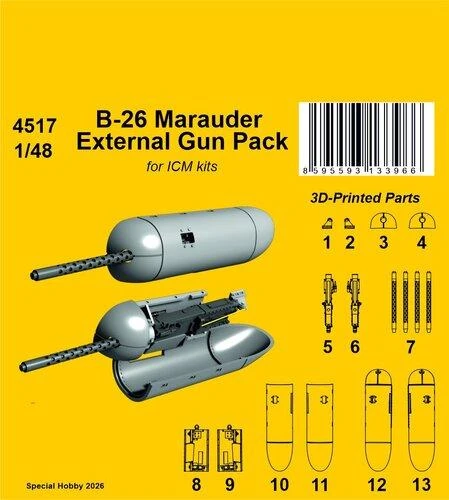  CMK-129-4517   1/48 CMK B-26  External Gun Pack for ICM kits   MMD Squadron