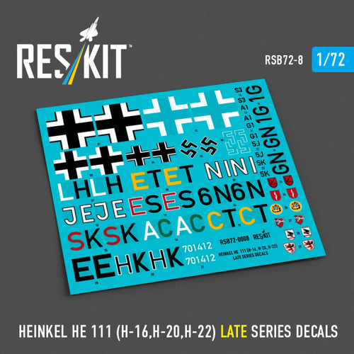  RES-RSB72-0008   1/72 Reskit Heinkel He 111 (H-16,H-20,H-22) late series decals   MMD Squadron