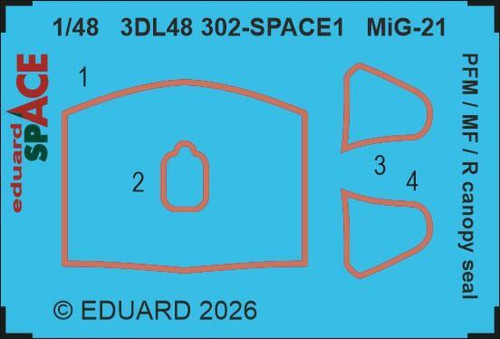  EDU3DL48302  1/48 Eduard MiG-21 PFM / MF/ R canopy seal SPACE SPACE for EDUARD  MMD Squadron