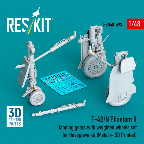  RES-RSU48-0493   1/48 Reskit F-4B/N Phantom II landing gears with weighted wheels set for Hasegawa kit (Metal + 3D Printed)   MMD Squadron
