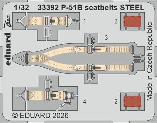  EDU33392  1/32 Eduard P-51B seatbelts STEEL Zoom set for EDUARD  MMD Squadron
