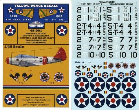 1/48 Yellow Wings Decals TBD-1 Devastator VT-2 & VT-5 - Squadron.com