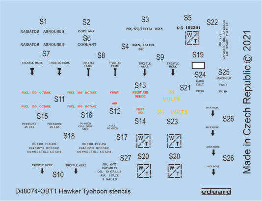 1/48 Eduard Decal Hawker Typhoon stencils for Hasegawa
