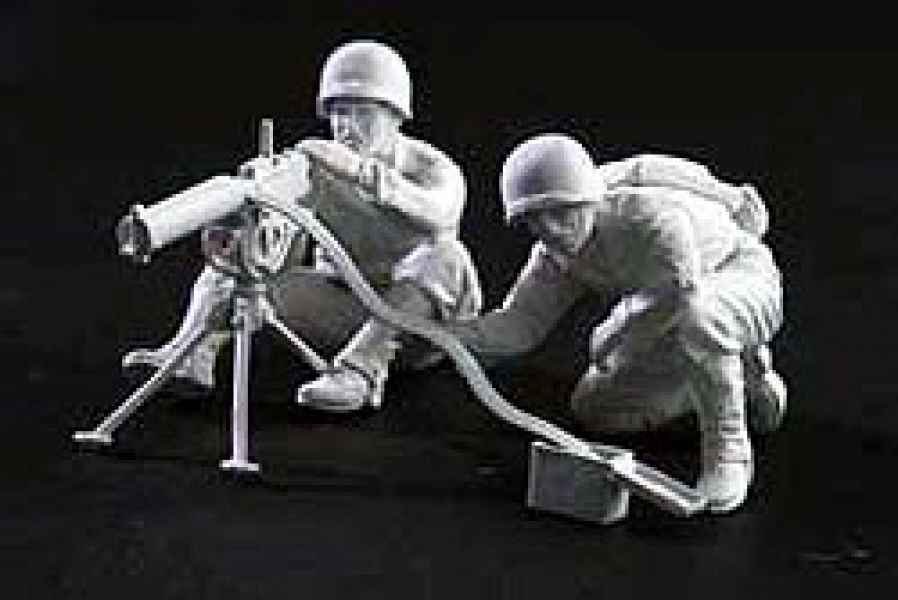 World war 2 era historical M1919 Browning machine gun mounted on a tripod Stock Photo