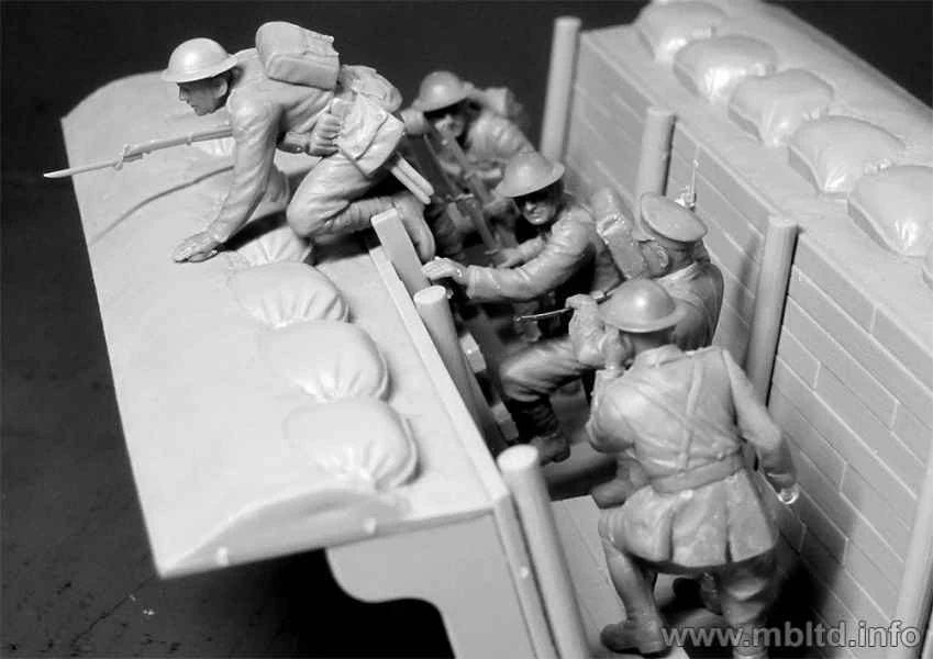 Masterbox 1/35 – Combat Main à Main WWI – 5 Figurines + Tranchée – Allemands Vs Britanniques – Kit Gris
