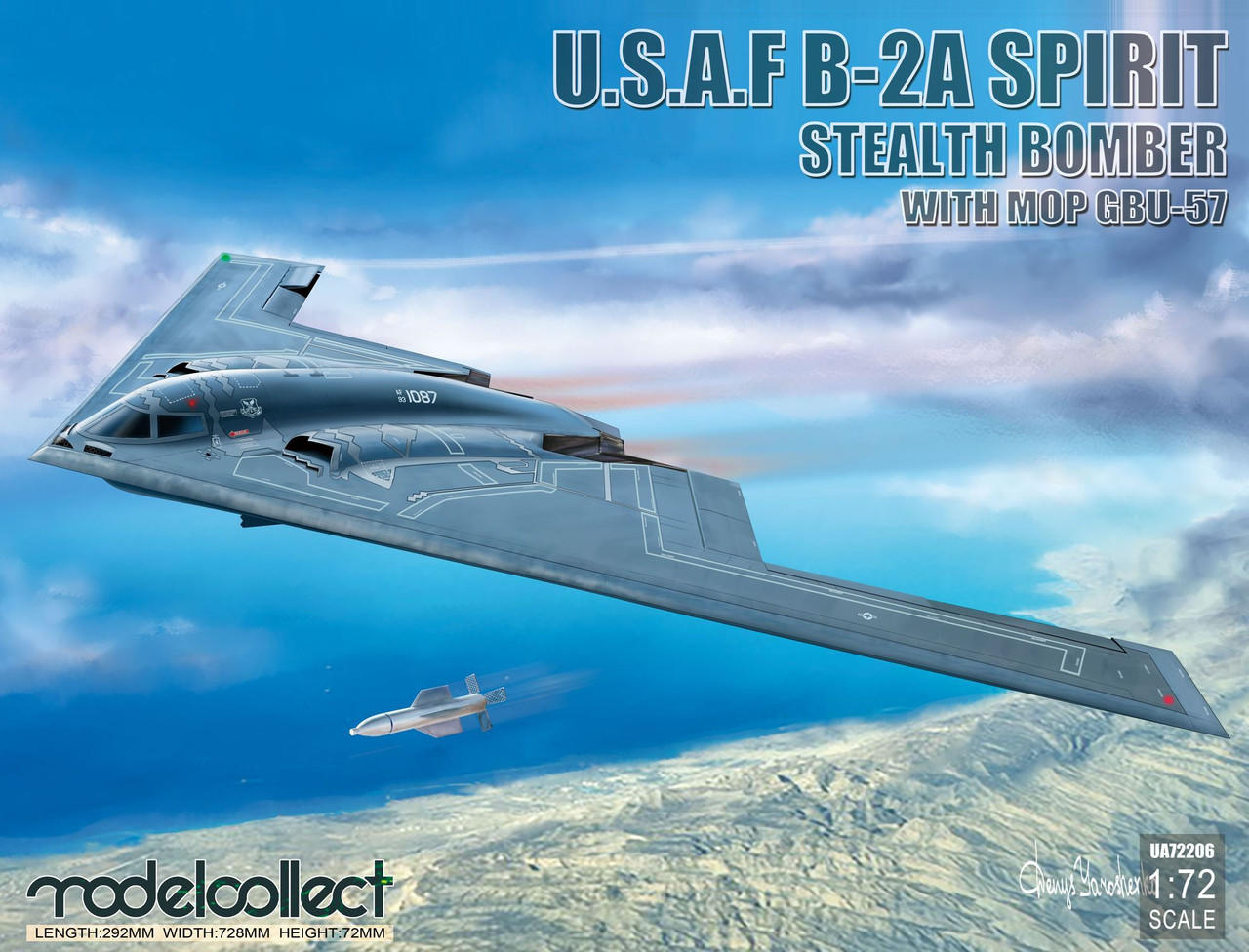 1/72 ModelCollect USAF B-2A Spirit Stealth Bomber with Mop GBU-57  