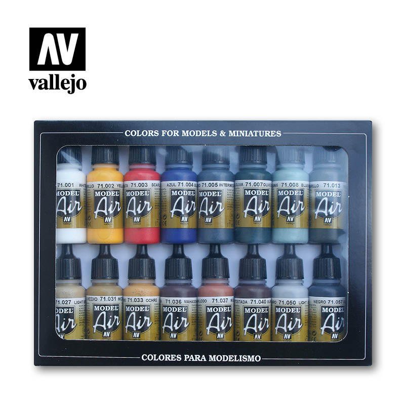 Vallejo Paint 17ml Bottle Basic Model Air Paint Set (16 Colors) 