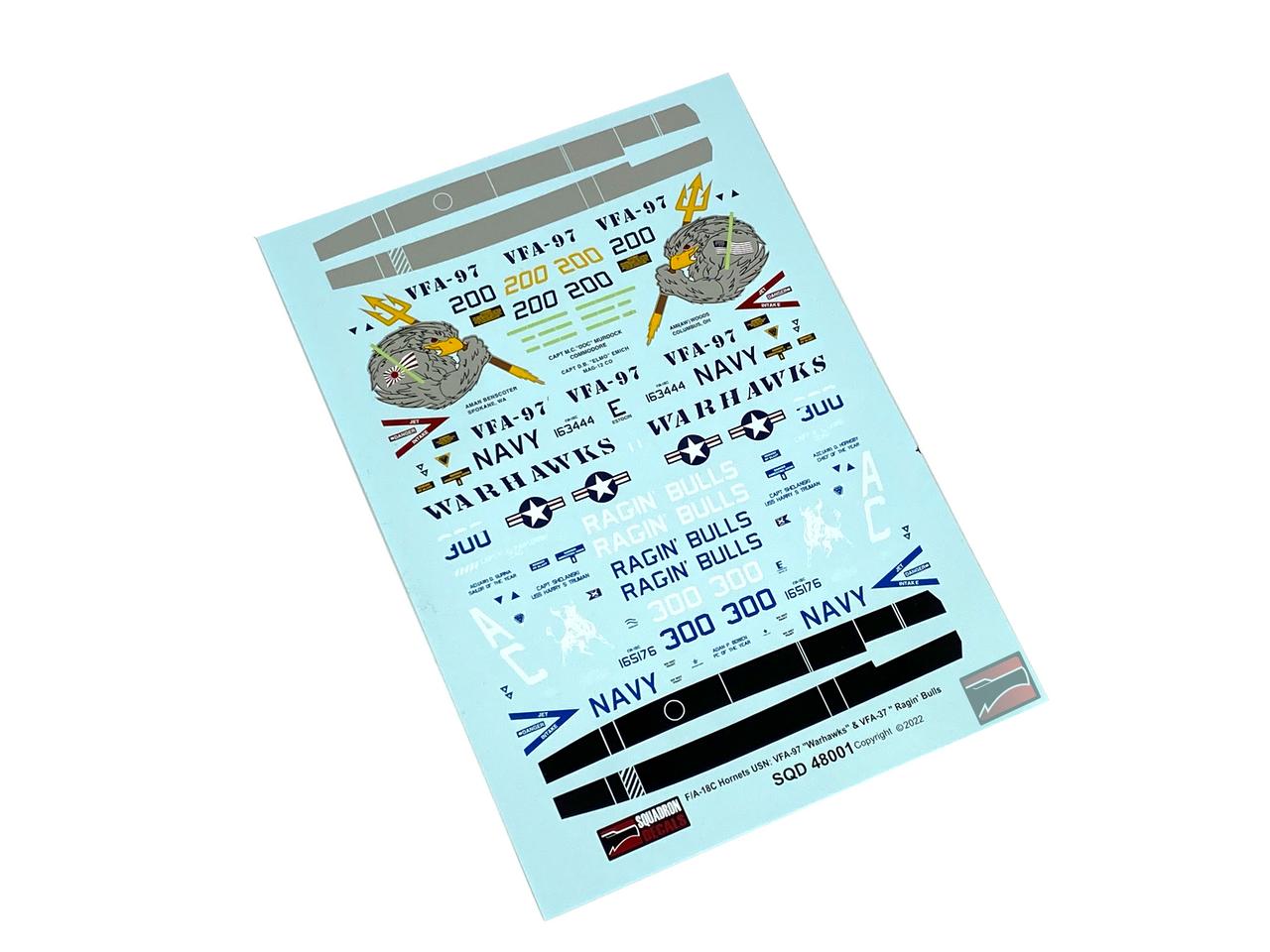 1/48 Squadron Decals - F/A-18C Hornets Warhawks & Ragin Bulls